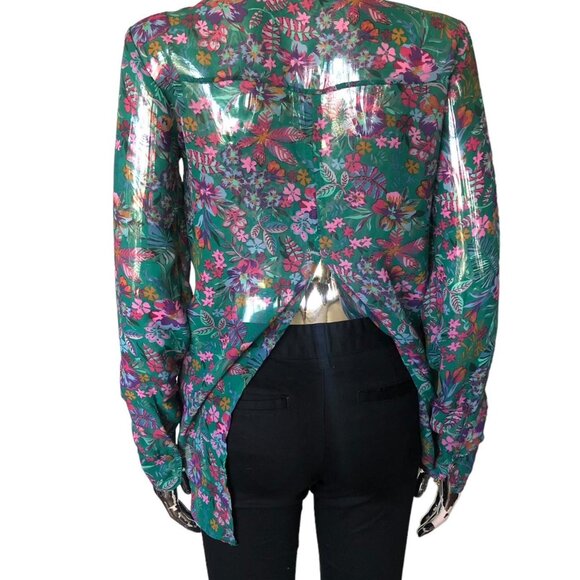 Floral Sheer Blouse with Back Slit & Gold Buttons - Picture 4 of 4